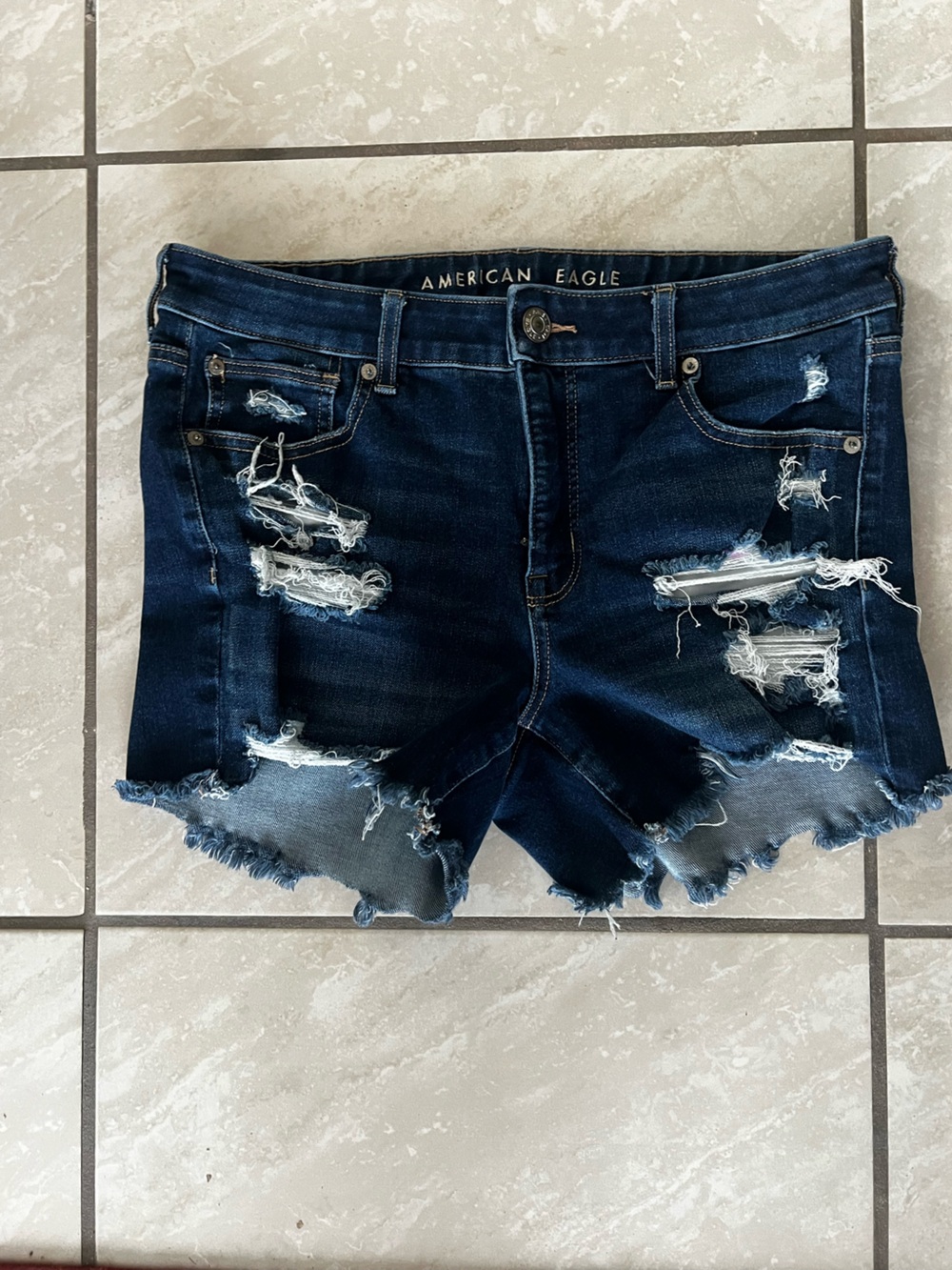 American Eagle Outfitters Dark Blue Distressed Denim Cutoff Shorts